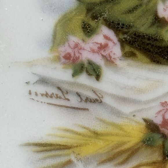 Vtg Unmarked Green Transferware Porcelain Heavenly Choir Decorative Plate Bowl - Picture 2 of 12